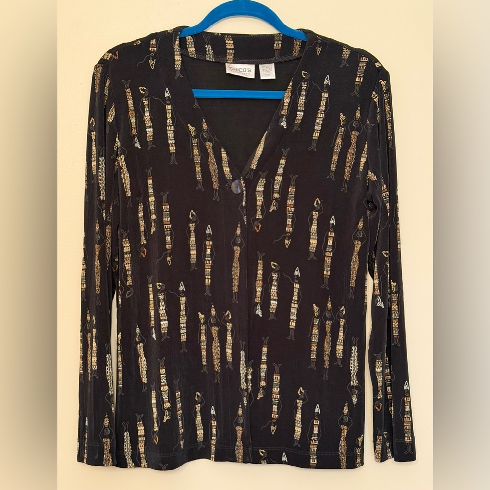 Chico's Black Cardigan with Gold and Cream Accent Trim size 1 (8)
